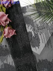 Lurex黒い金属幾何学的なライン銀製の刺繍されたレースの生地