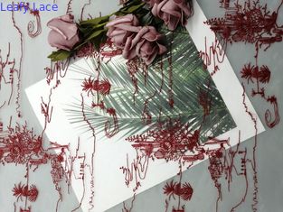 テュルの網の女の子の服のための赤い刺繍されたレースの生地