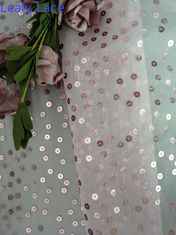 ピンクの透明なスパンコールは服装のための生地のオーガンザ テュルを刺繍した