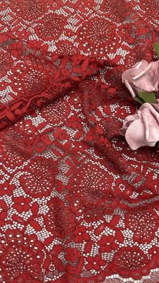 High Quality Red Color Corded   Shine Floral Scalloped Edge Lace Fabric By The Yard Dress For Fashion