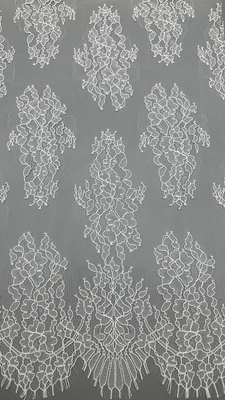 Spring And Summer Season 100% Nylon French Chantilly Thread Lace With Floral Design Soft Hand-Feel White Color For Fashion Dress