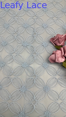 100% Nylon Full Width Light Blue Color Tulle Mesh Embroidery Fabric Sustainable