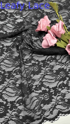 Full Width Stretch Lace Fabric In Black Elegant Floral Patterns And Scalloped Edges For Fashion Women Dress