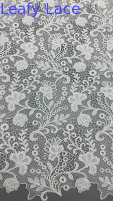 Full Width Chemical Embroidery Fabric In White Floral Patterns Corded Textures For Fashion Women Clothing