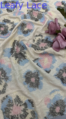 Full Width Embroidery Fabric With Colorful Beaded Floral Patterns On 100% Rayon Ground Fabric For Fashion Evening Dress