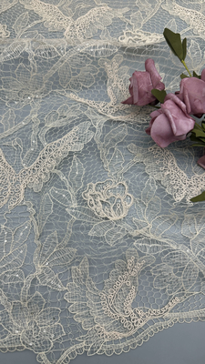 Sustainable Sequin Leafy Embroiderey Fabric Beaded Durable And Elegant