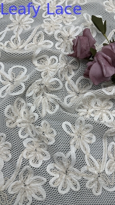 Luxury Corded Embroidered Lace Fabric Leafy Embroidery Fabric