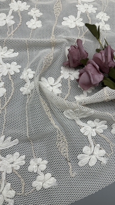 Customized Corded Embroidered Lace Fabric Elegent Leafy Embroidery Fabric