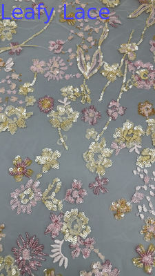 Leafy Lace Sequin Embroidered Fabric 3D Floral Elegant And Breathe Luxury Occasion Fabric