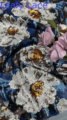 Floral Sequin Embroidered Lace Fabric Leafy 100% Polyester Customized New Collections
