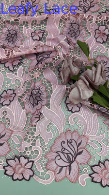 Pink New Arrival Laser Embroiedered Lace Fabric Sexy Elegant Leafy Evening Occasion