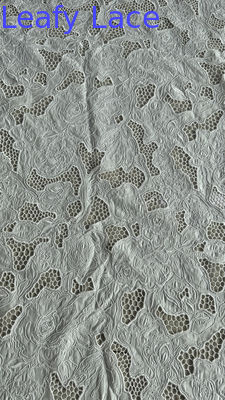White Hollow-up Embroidered Lace Fabric Laser Tech For Wedding Dress