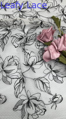 White And Black Floral Embroiedered Lace Fabric for Womens Luxury Tulle Mesh Fabric