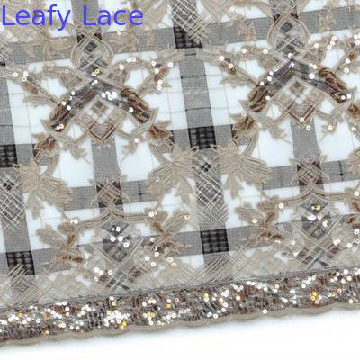 Plaid Sequin Embroideded Lace Fabric Elegant Shining Customized New Collection Fabric