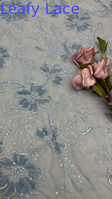 Leafy Metallic Embroideded Lace Fabric Mesh Luxary High Quality Elegant Fabric For Gown