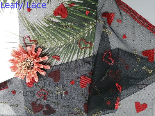 Red Tulle Mesh Eco Friendly 49 Inch Colored Embroidery Fabric