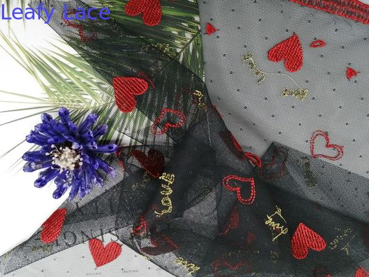 Red Tulle Mesh Eco Friendly 49 Inch Colored Embroidery Fabric