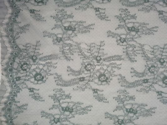Eyelash Green Floral French Chantilly Scalloped Edge Lace Fabric