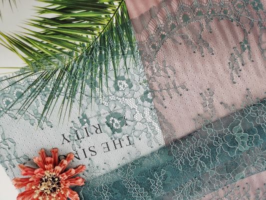 Eyelash Green Floral French Chantilly Scalloped Edge Lace Fabric