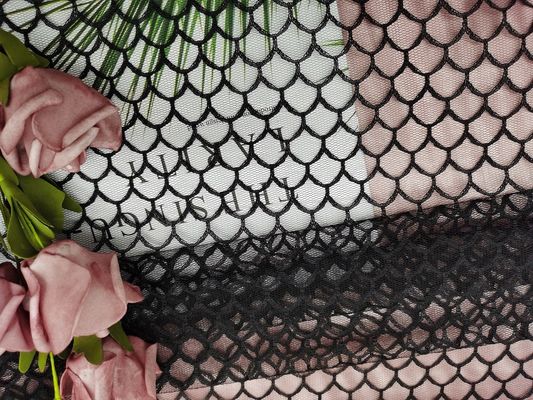 Fish Scales Pattern Black Soft Tulle Mesh Fabric