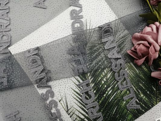 Grey Glitter Embroidery Foil Mesh Fabric For Lady Evening Dress