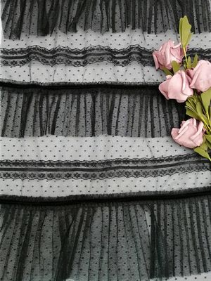 Black Dot Foil Printing Pleated Crinkle Mesh Crushed Tulle Fabric