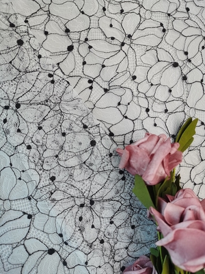 Black Yarn Cording Two Tone Lace Fabric Embroidered 142cm Width