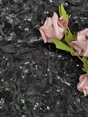 Black Embroidered Lace Fabric High End Sequin For Evening Dress