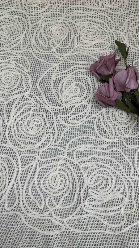 100% Cotton Ivory Embroidered Lace Fabric 124CM Width