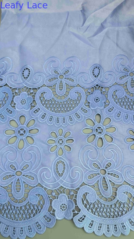 Laser Cut Embroidery Fabric Light Blue Poly Grpund Embroidered Eyelet Fabric For Garment Brands