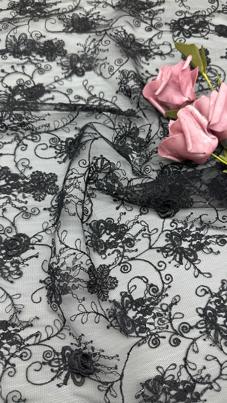 Leafy BLack Lace Durable And Elegant Embroidery Luxary Flower 100% Knit Embroidery Fabric Lace Fabric Wedding Birthday Occasion Beautiful Dress