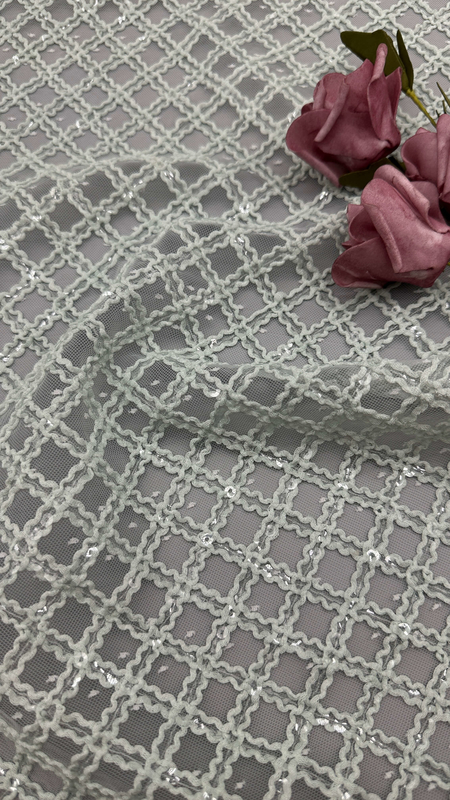 Leafy Plaid Embroidery Durable And Elegant  Luxary Knit Embroidery Fabric Lace Fabric Wedding Birthday Occasions Sequin Plaid Fabric