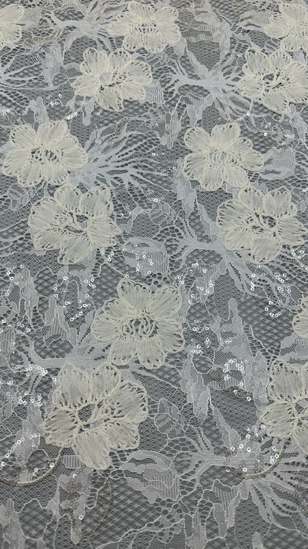 White Luxury Sequin Embroidery Durable And Elegant Luxary Knit Flower Embroidery Fabric Lace Fabric Wedding Birthday Occasions Sequin Plaid Beaded Fabric
