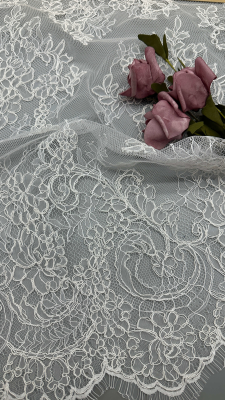Luxury French Chantilly Lace  Fabric Durable and Elegant Fabric Wedding Party Occasions White Fabric