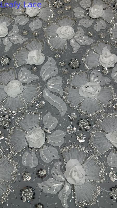 Beaded Embroiderey Lace Fabric Mesh Sequin Floral Elegant Sequin Lace Fabric Luxury Occasion Fabric