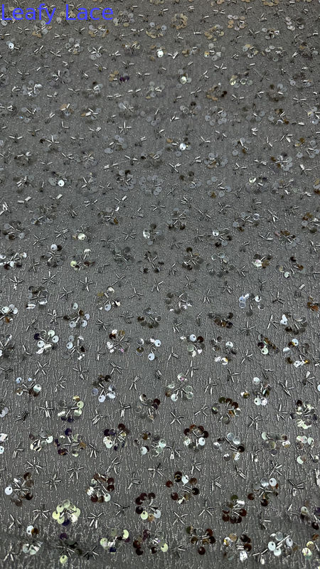 Embroidered Leafy Metallic Floral Lace Fabric for Dressmaking Wedding Gowns Shining Fabric