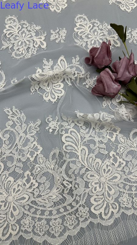 Embroidered Lace Fabric Tulle with Delicate Floral for Elegant Evening Clothing