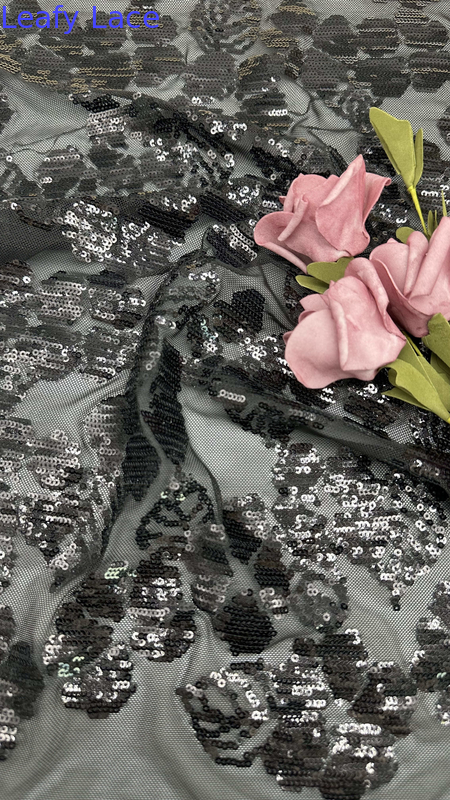 Black Sequin Mesh Lace Fabric Embroidered Lace To Hand-trimmed Details For Young Girls