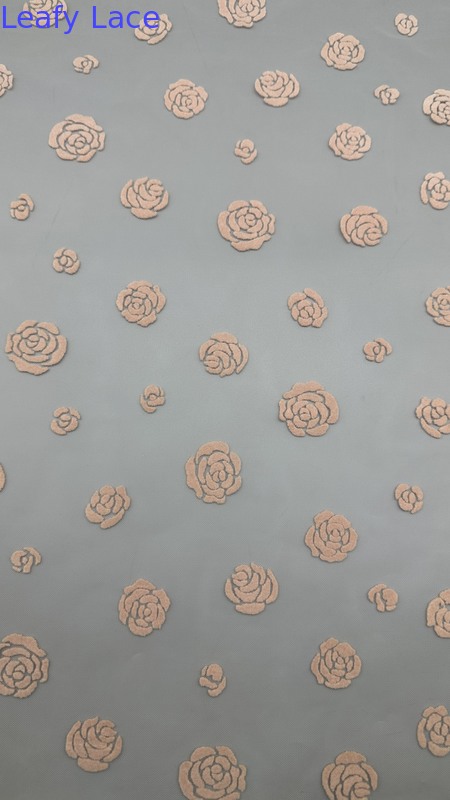 Traditional Yellow Rose Flocked Mesh Lace Design Customized for Elegant Fabric Luxary Brand