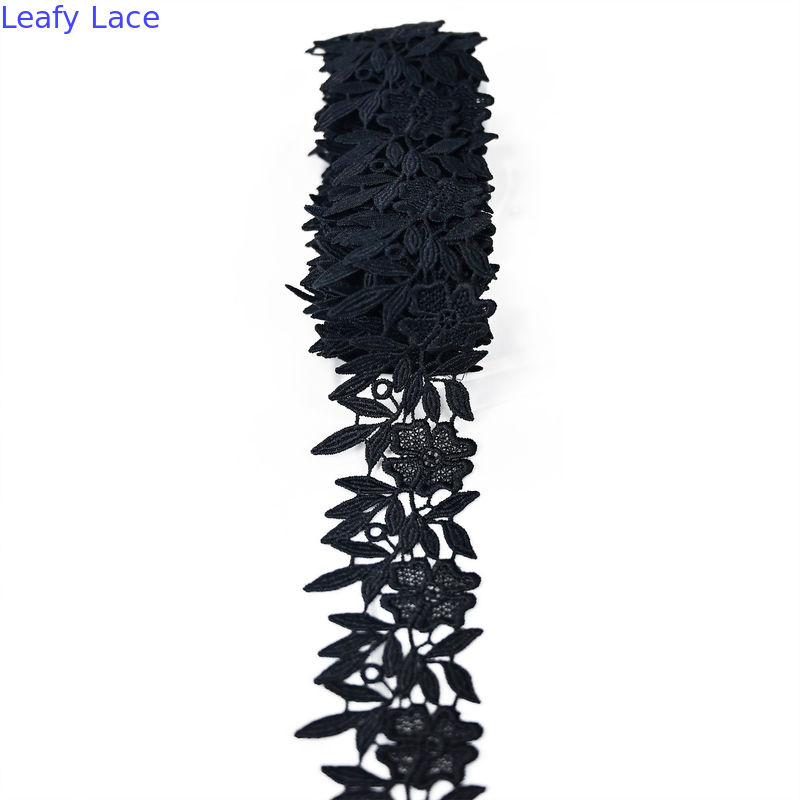 2.3" Black Polyester Lace Trim Scalloped Edge Ribbon Crochet Embroidery For Clothes