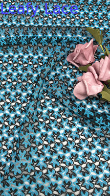 綿刺繍生地 青と白 ニット 中空 新コレクション用ガウン