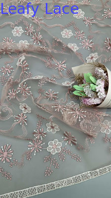 刺繍レース生地 メッシュグラウンド 芸術的なディテールが洗練されたオーダーメイドイブニングドレスに