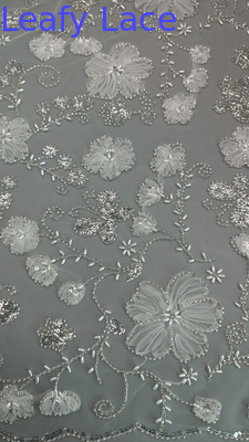 リーフビーズ刺繍生地メッシュフローラルイブニングパーティードレスデザイン用