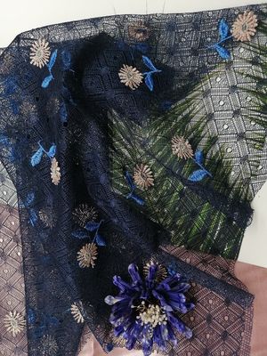 49インチの花の刺繍のレースの生地