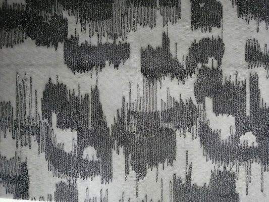 Lurex黒い金属幾何学的なライン銀製の刺繍されたレースの生地