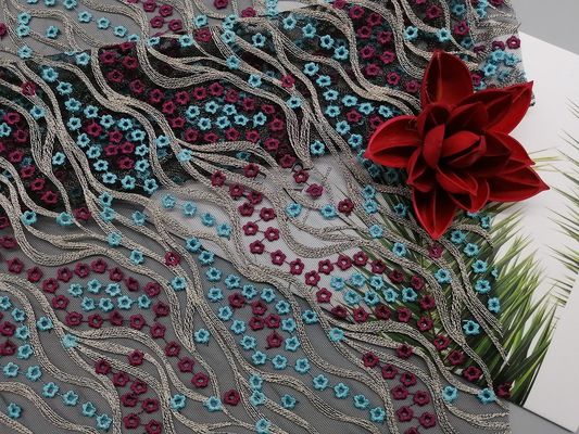 49インチは3D女性の服のための花の贅沢なレースの生地を着色した