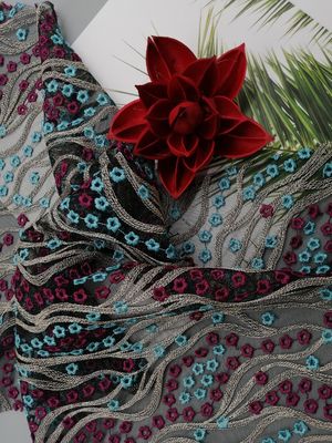 49インチは3D女性の服のための花の贅沢なレースの生地を着色した