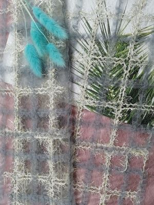 125CM青く幾何学的なLurexのアップリケ刺繍の生地