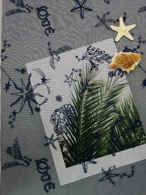 海軍海洋動物の刺繍された網のレースの生地の婚礼衣裳のレースの生地
