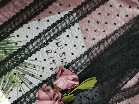 黒い点ライン テュルの網は家の織物のためのレースの生地を刺繍した